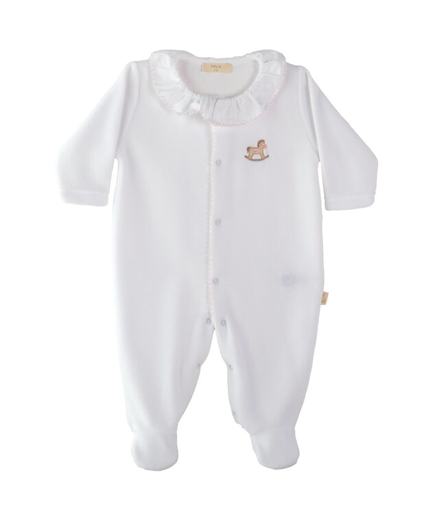 Baby Gi - Rocking horse footie white & pink