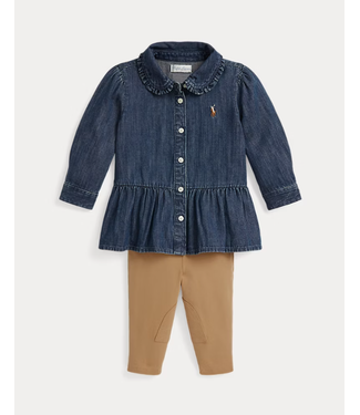 Ralph Lauren Ralph Lauren - Denim peplum overhemd en jersey legging -  Blaine wash