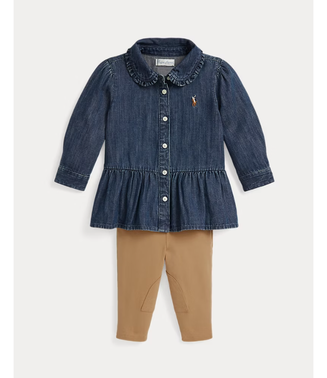 Ralph Lauren Ralph Lauren - Denim peplum overhemd en jersey legging -  Blaine wash