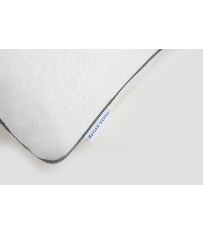 Maison Naline Maison Naline - Kussen 35x35 angora ivoor / paspel groene tush rondom