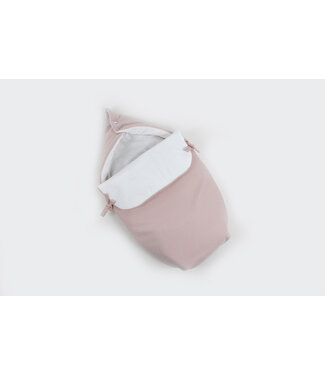 Maison Naline Maison Naline - Autostoelnestje buitenkant herringbone roze / binnenkant teddy  ivoor / roze tush paspel aan flap / lintjes roze tush / 2 knoopjes ivoor (horizontale lijnen)