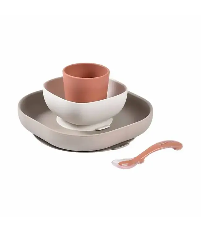 Beaba Beaba - 4-delig siliconen serviesset TERRACOTTA