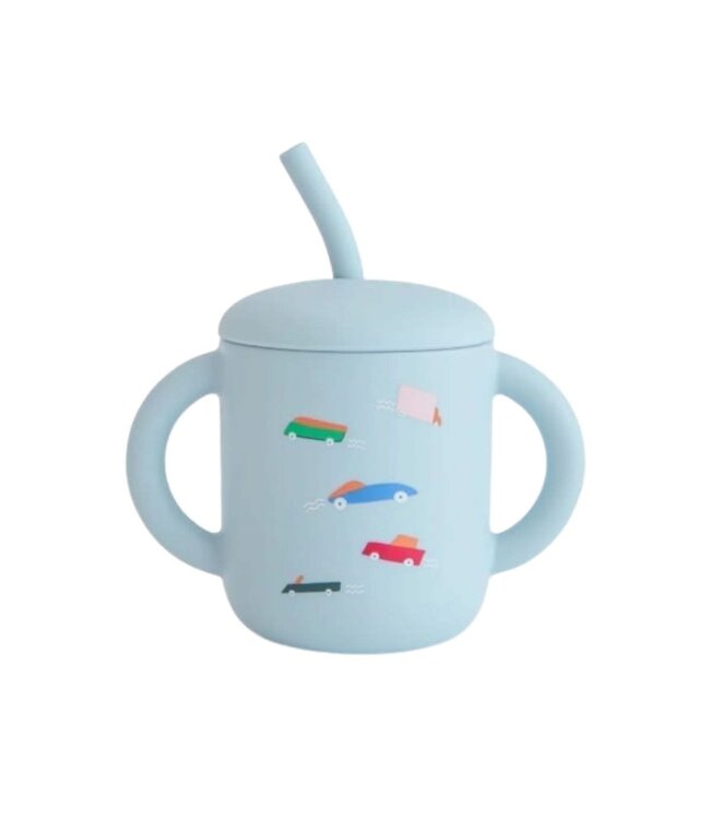 Mushie Mushie - Silicone Training Cup+ Straw - Retro Cars