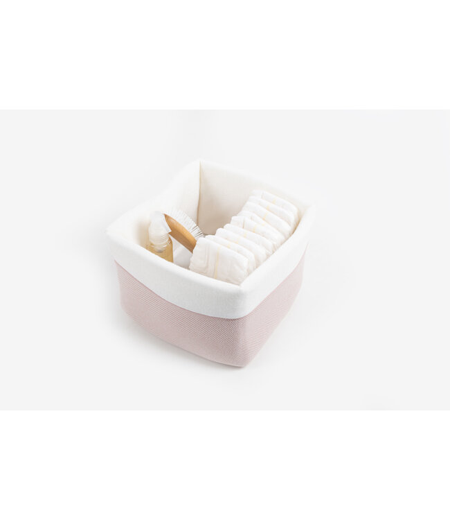 Maison Naline Maison Naline - Commodemandje onderkant herringbone roze / paspel tush roze op 1/3  / bovenkant en binnenkant angora ivoor (horizontale lijnen)