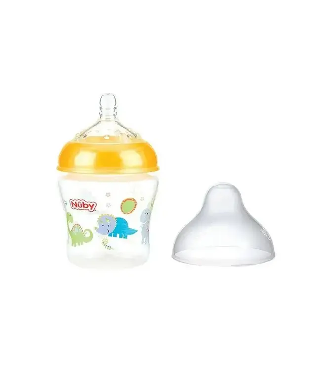 Nuby Nuby - Brede Hals Fles - 180ML - dino geel
