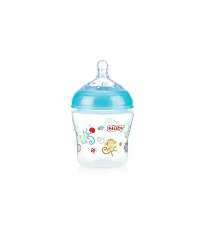Nuby Nuby - Brede Hals Fles - 180ML - aap lichtblauw
