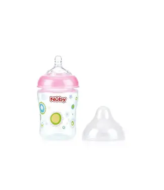 Nuby Nuby - Brede Hals Fles - 180ML - bloemen roze