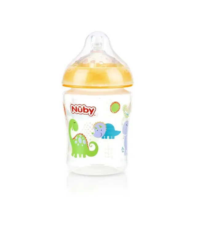 Nuby Nuby - Brede Hals Fles 270ML dino- geel