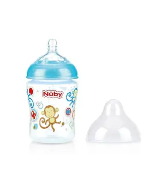 Nuby Nuby - Brede Hals Fles 270ML aap - lichtblauw