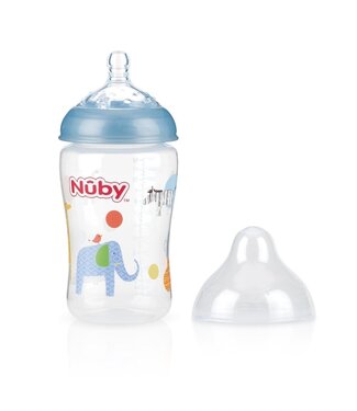 Nuby Nuby - Brede Hals Fles 270ML olifant - blauw