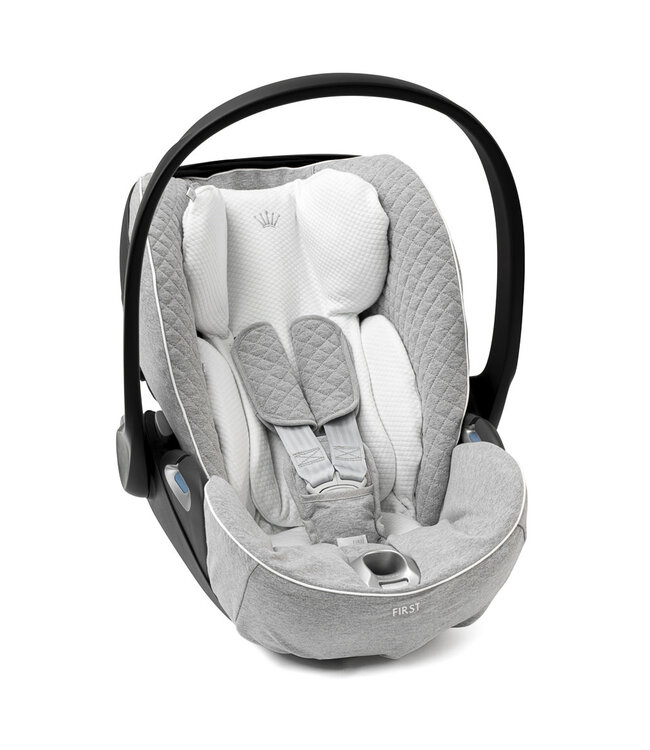 First First - Endless Grey - Grijze doorstikte jersey hoes , inclusief verkleinkussen hoesje voor Cybex Cloud Z