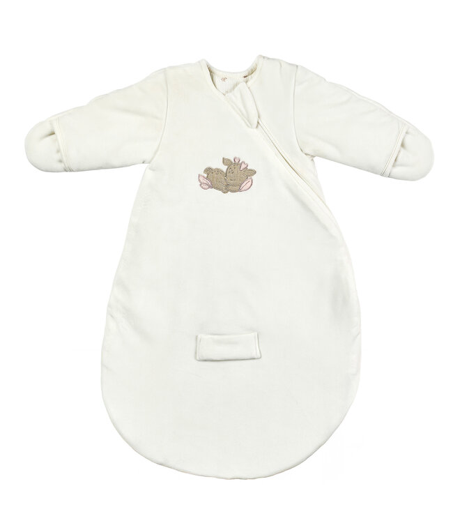 Nattou Nattou - Fanfan - Slaapzak Wit Velours 60 Cm Met Mouwen & Wanten Tog 2,5