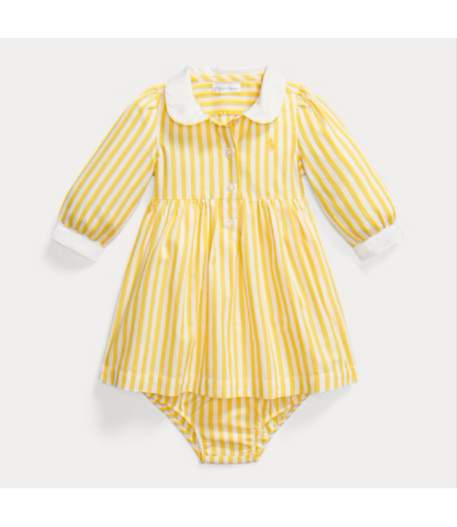 Ralph Lauren Ralph Lauren - Gestreepte poplin jurk en bloomer - Canary yellow/Wit