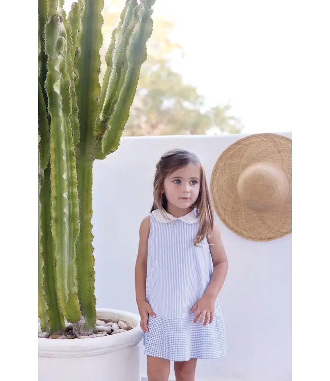 Tartine et Chocolat Tartine Et Chocolat -  Jurk Korenbloemblauwe strepen Peter Pan kraag