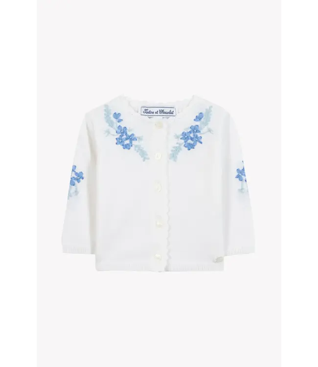 Tartine et Chocolat Tartine Et Chocolat -  Witte Cardigan met blauw geborduurde bloemen