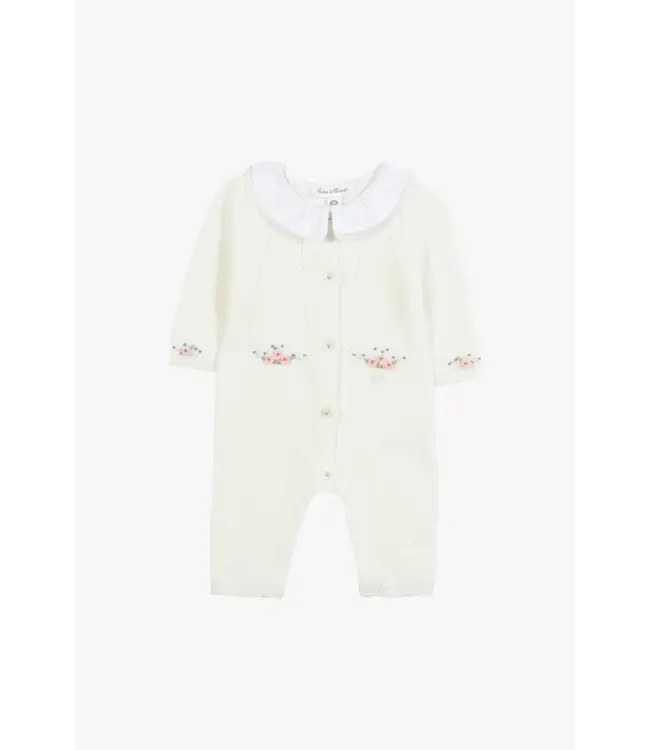 Tartine et Chocolat Tartine Et Chocolat -  Jumpsuit gebreid ecru met bloemenprint