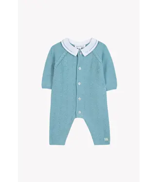 Tartine et Chocolat Tartine Et Chocolat -  Gebreide jumpsuit horizonblauw met puntkraag