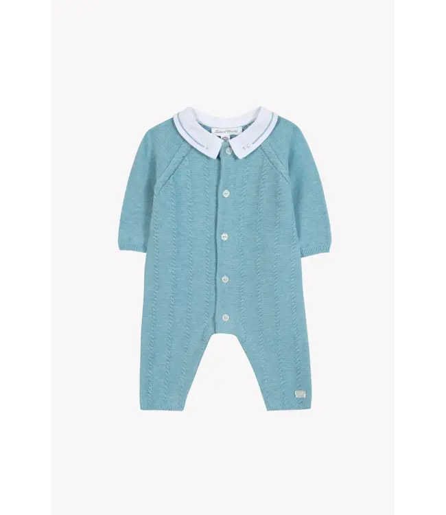 Tartine et Chocolat Tartine Et Chocolat -  Gebreide jumpsuit horizonblauw met puntkraag