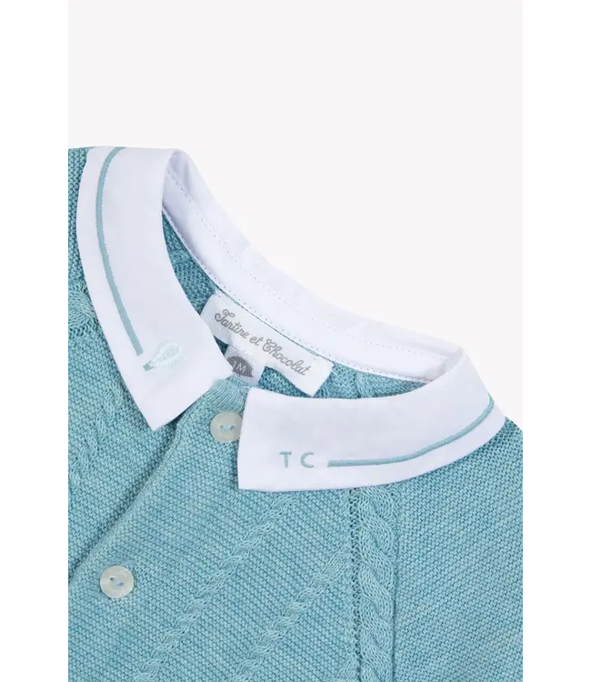 Tartine et Chocolat Tartine Et Chocolat -  Gebreide jumpsuit horizonblauw met puntkraag