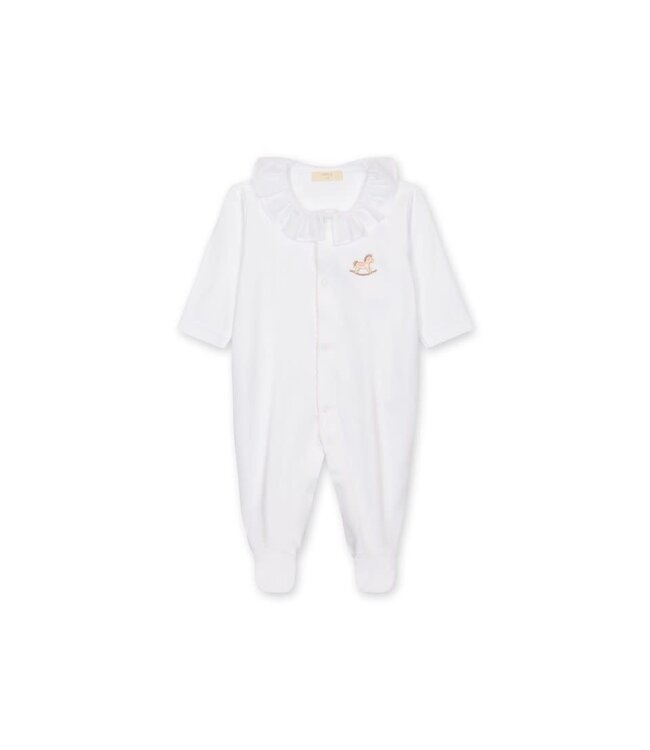 Baby Gi - White babygrow - Pink detail - Rocking Horse