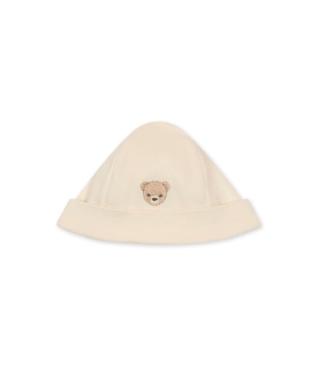 Baby Gi - Beige cotton babyhat Bear (0-1M)