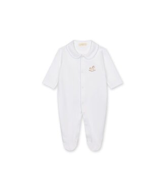 Baby Gi - White babygrow - Blue detail - Rocking Horse