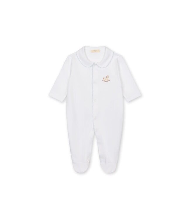 Baby Gi - White babygrow - Blue detail - Rocking Horse