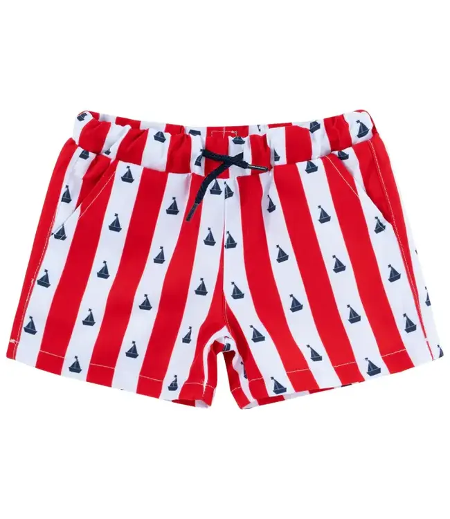 Natini Natini - Zwemshort met streepjes boot - Rood Wit
