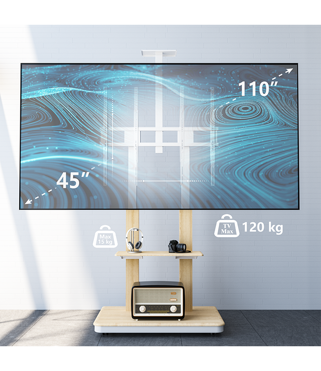 XTRARM TV standaard Duolite elektrisch wit/beuken