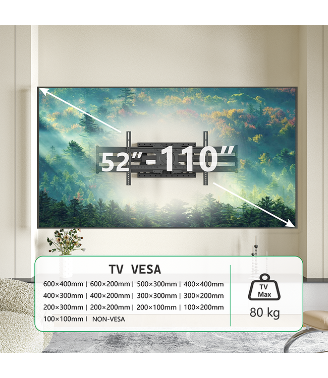 XTRARM Cratos 120 cm double Rotate VESA 600 TV beugel zwart