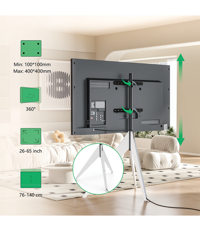 XTRARM Argo Tripod TV standaard wit + kabelgeleiding