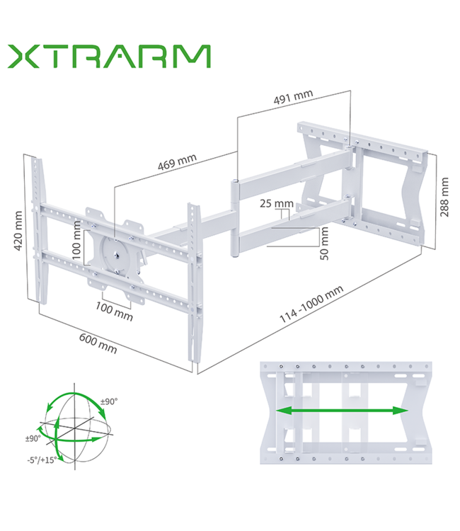 XTRARM Crius 100 cm Rotate VESA 600 TV Beugel wit
