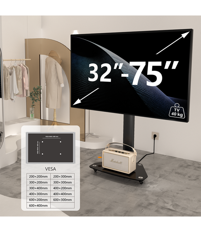 XTRARM TV standaard Proton 100 zwart  + 2 stopcontacten  & 2 USBs