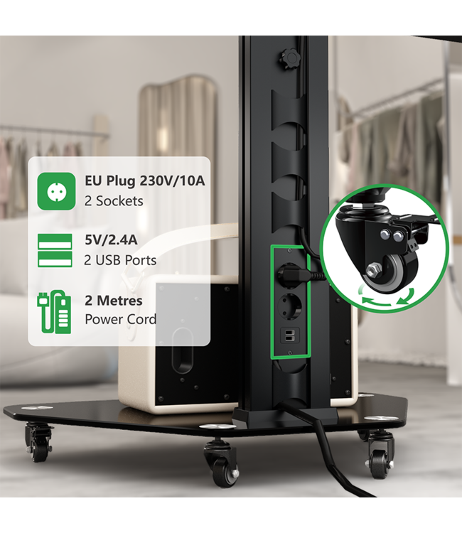 XTRARM TV standaard Proton 100 zwart  + 2 stopcontacten  & 2 USBs