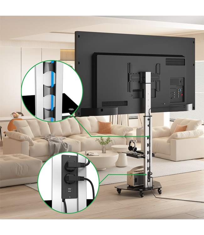 XTRARM TV standaard Proton 300 alu + 2 stopcontacten & 2 USBs