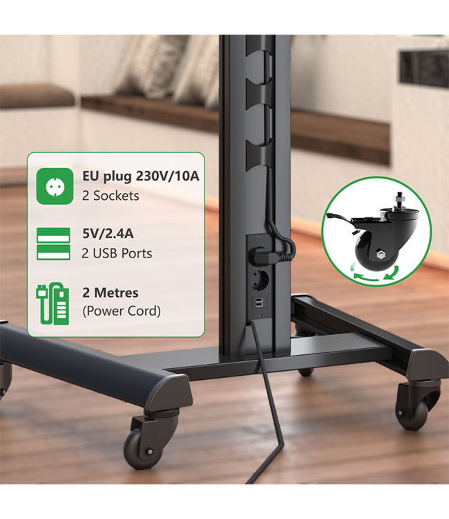 XTRARM TV standaard Proton 500 zwart + 2 stopcontacten  & 2 USBs