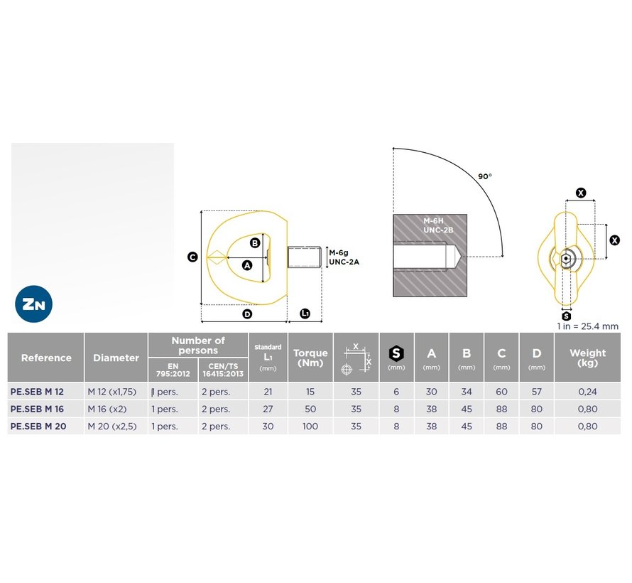 Lifting eye with single twist for fall protection.