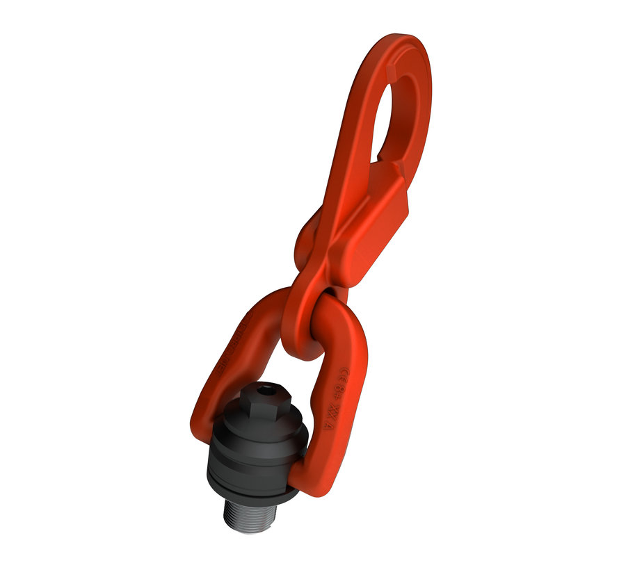 Lifting eye double swivel with carabiner.