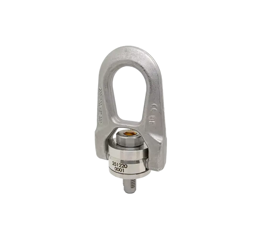 Lifting eye with double twist and quick release.
