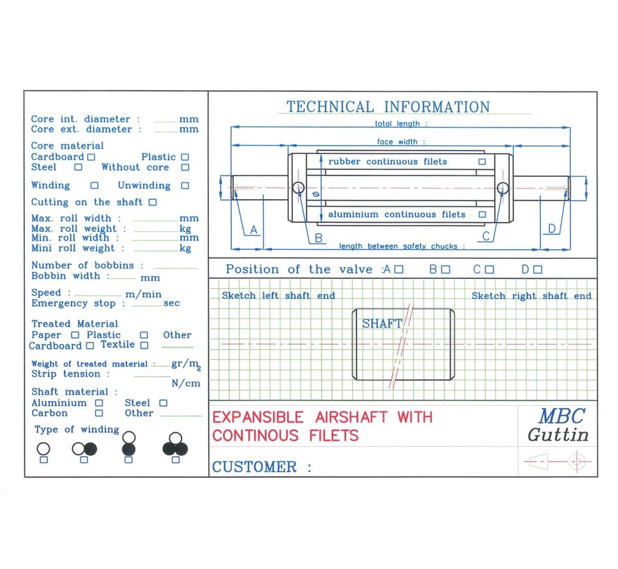 Lucht as voor het afwikkelen en opwikkelen van rolmaterialen