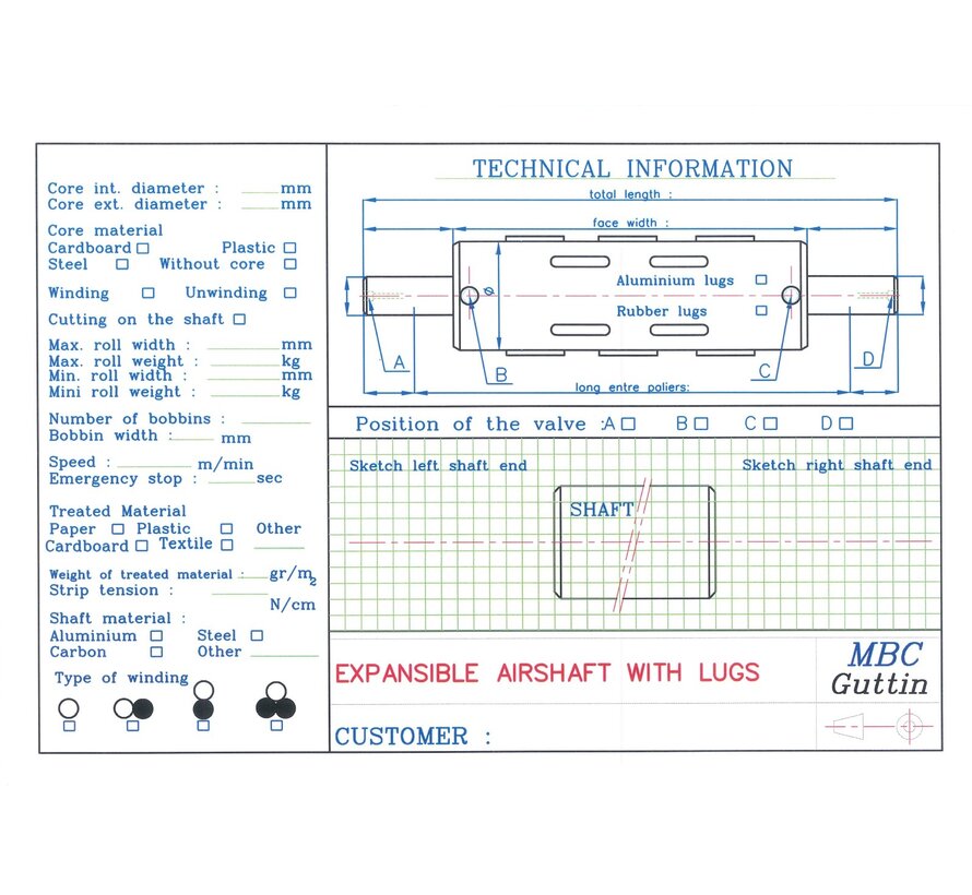 Lucht as voor het afwikkelen en opwikkelen van rolmaterialen