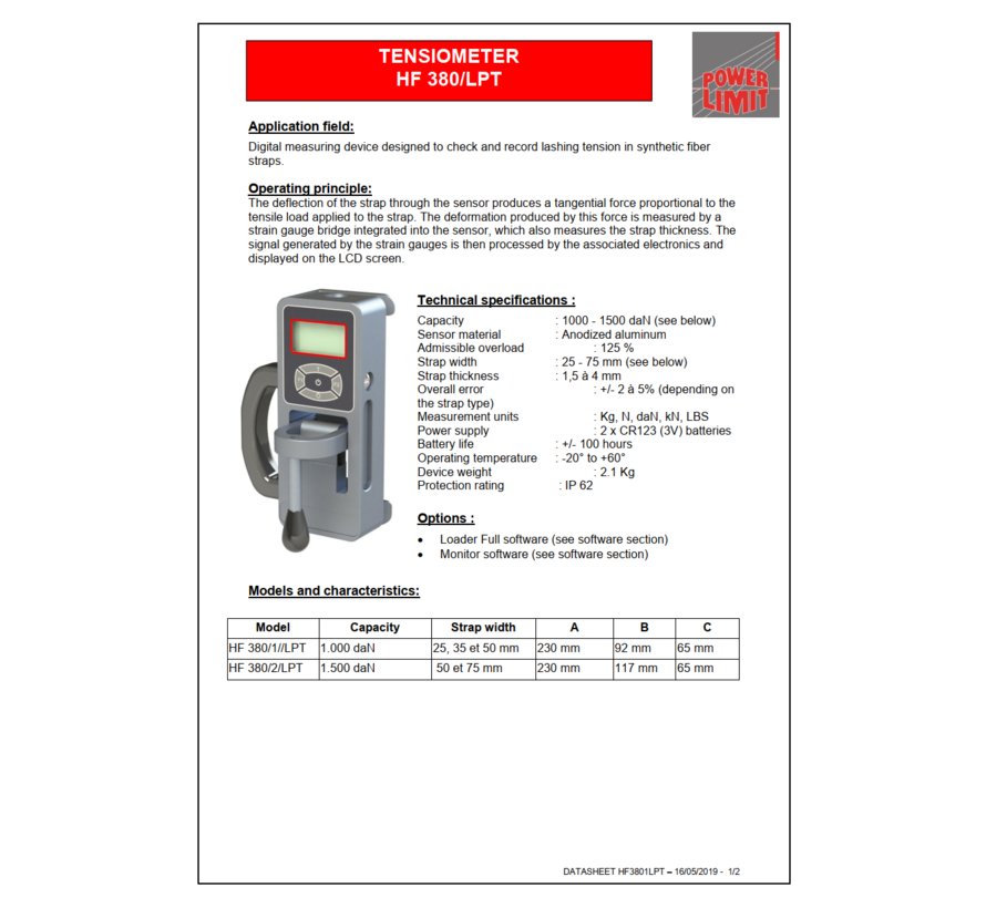 Lashing tension meter HF 380/LPT