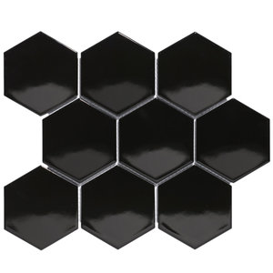 The Mosaic Factory Barcelona Black Glossy Hexagon 9,5x11 cm