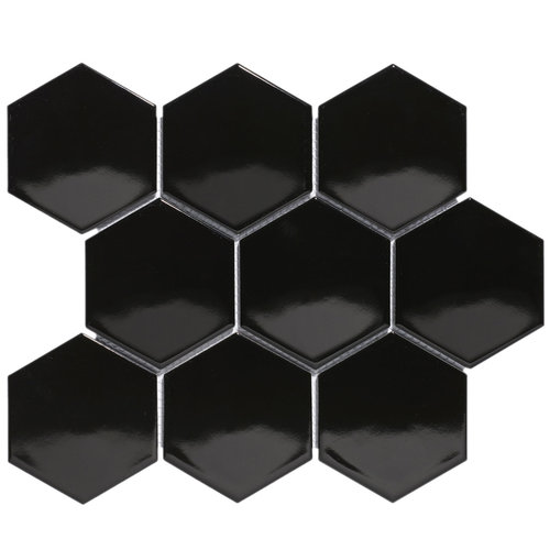 The Mosaic Factory The Mosaic Factory Barcelona Black Glossy Hexagon 9,5x11 cm