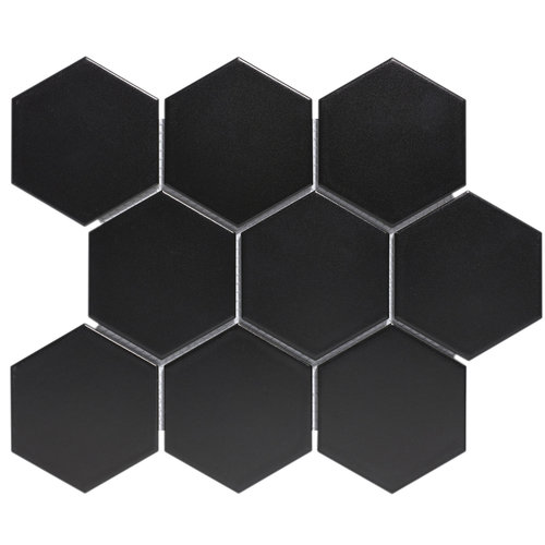 The Mosaic Factory The Mosaic Factory Barcelona Black Mat Hexagon 9,5x11 cm
