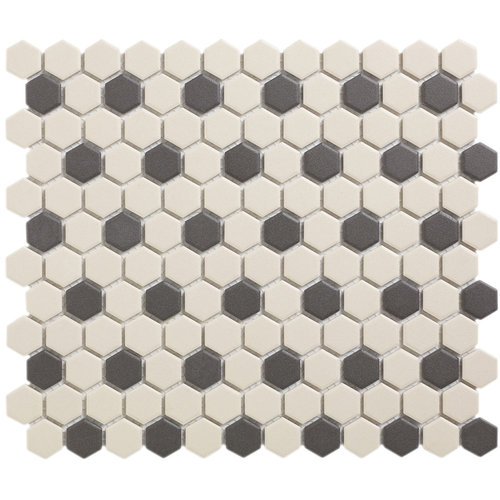 The Mosaic Factory London Hexagon Mayfair-36 White/Black 2,3x2,6 cm