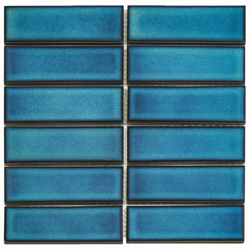 The Mosaic Factory Barcelona Rechthoek Azuur Blauw Glanzend 4,5x14,5 cm