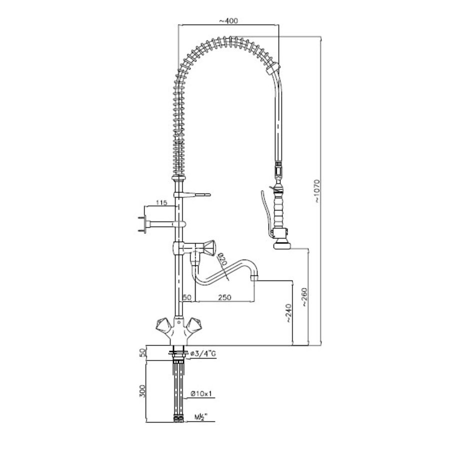 Wandeinbau-Spülventil mit Mischbatterie