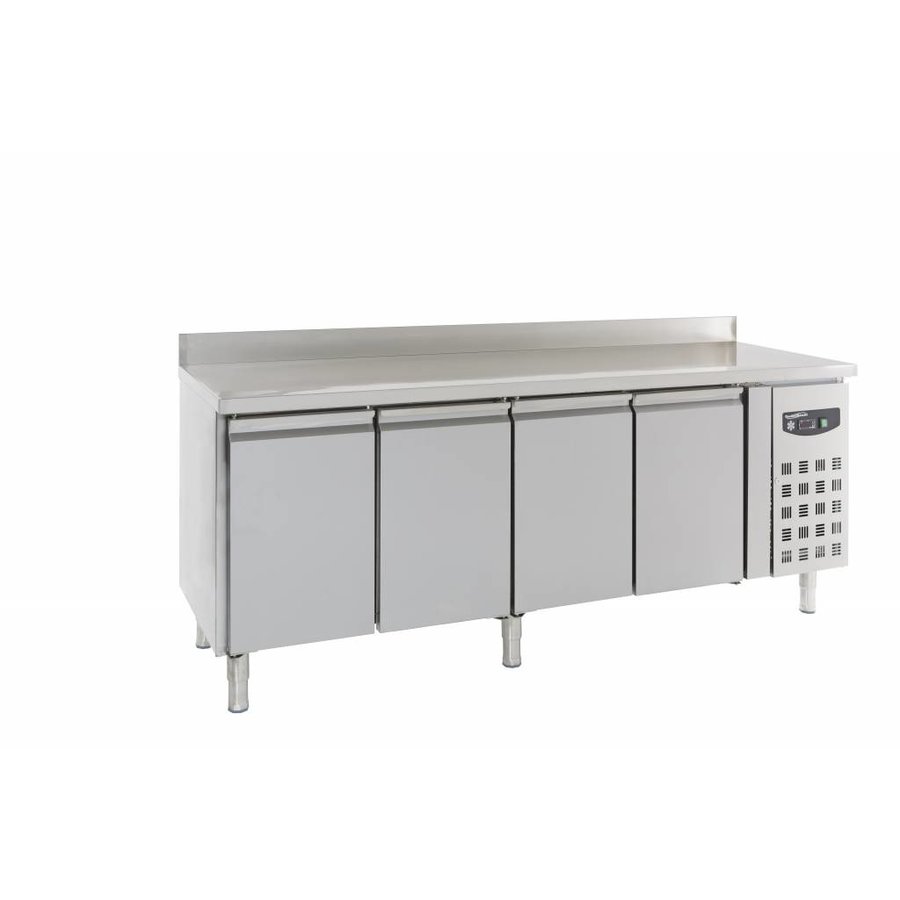 Coole Werkbank aus Edelstahl 4 Türen mit Spritzschutz 223 x 70 x 86/96 cm