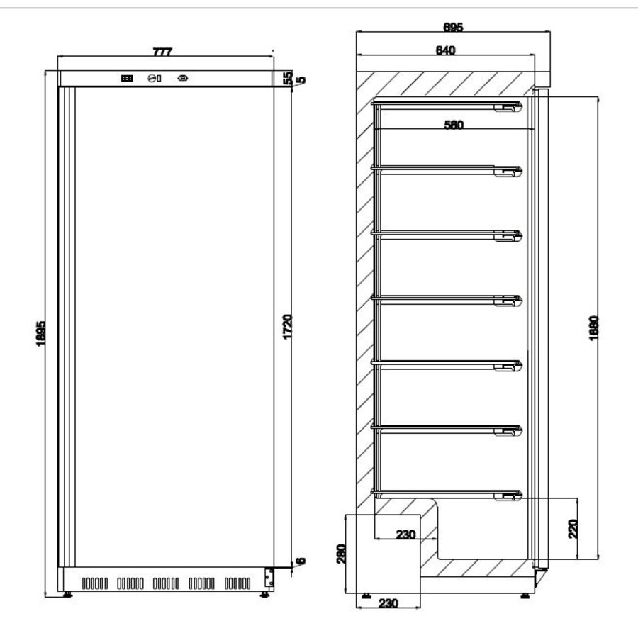 Kühlschrank | Edelstahl | Abschließbare selbstschließende Tür | 600 L | 189(H)x78(B)x70(T) cm